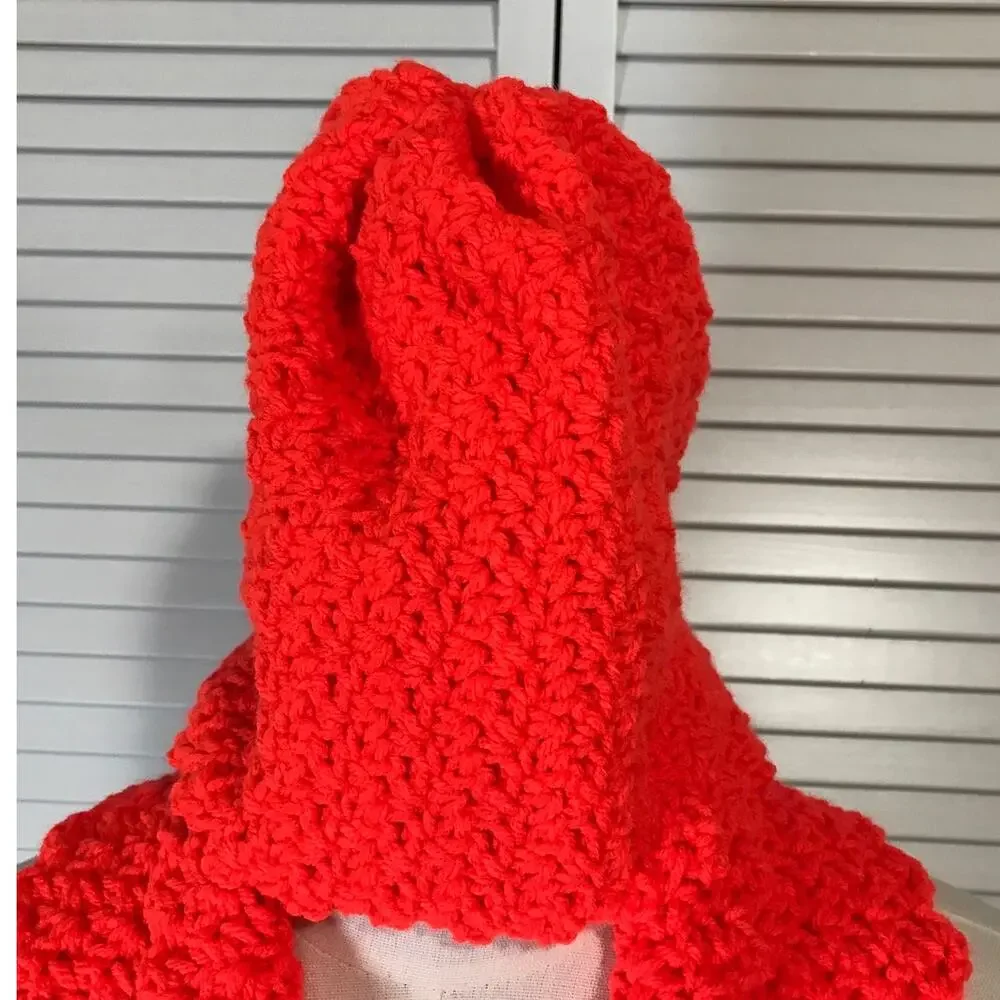 NWT Handmade Crochet Textured Winter Neon Orange Scarf 74” & Beanie